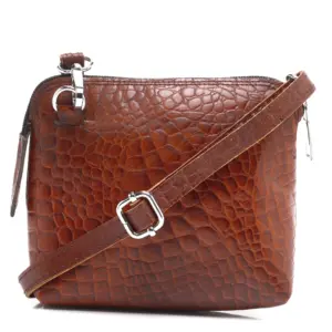 Croco-Textured Buff Leather Sling